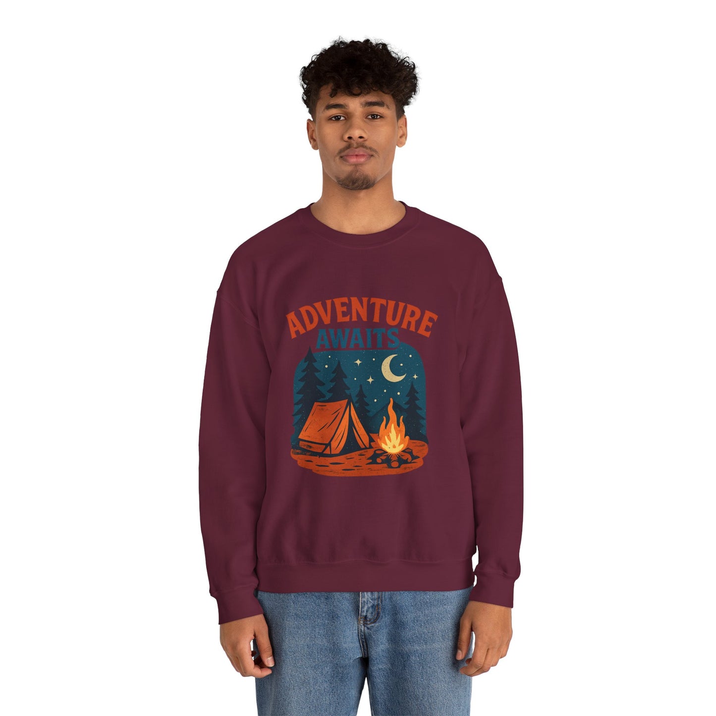 Adventure Awaits Sweatshirt, Cozy Camping Gear, Unisex Crewneck Pullover, Outdoor Adventure Apparel, Gift for Travelers