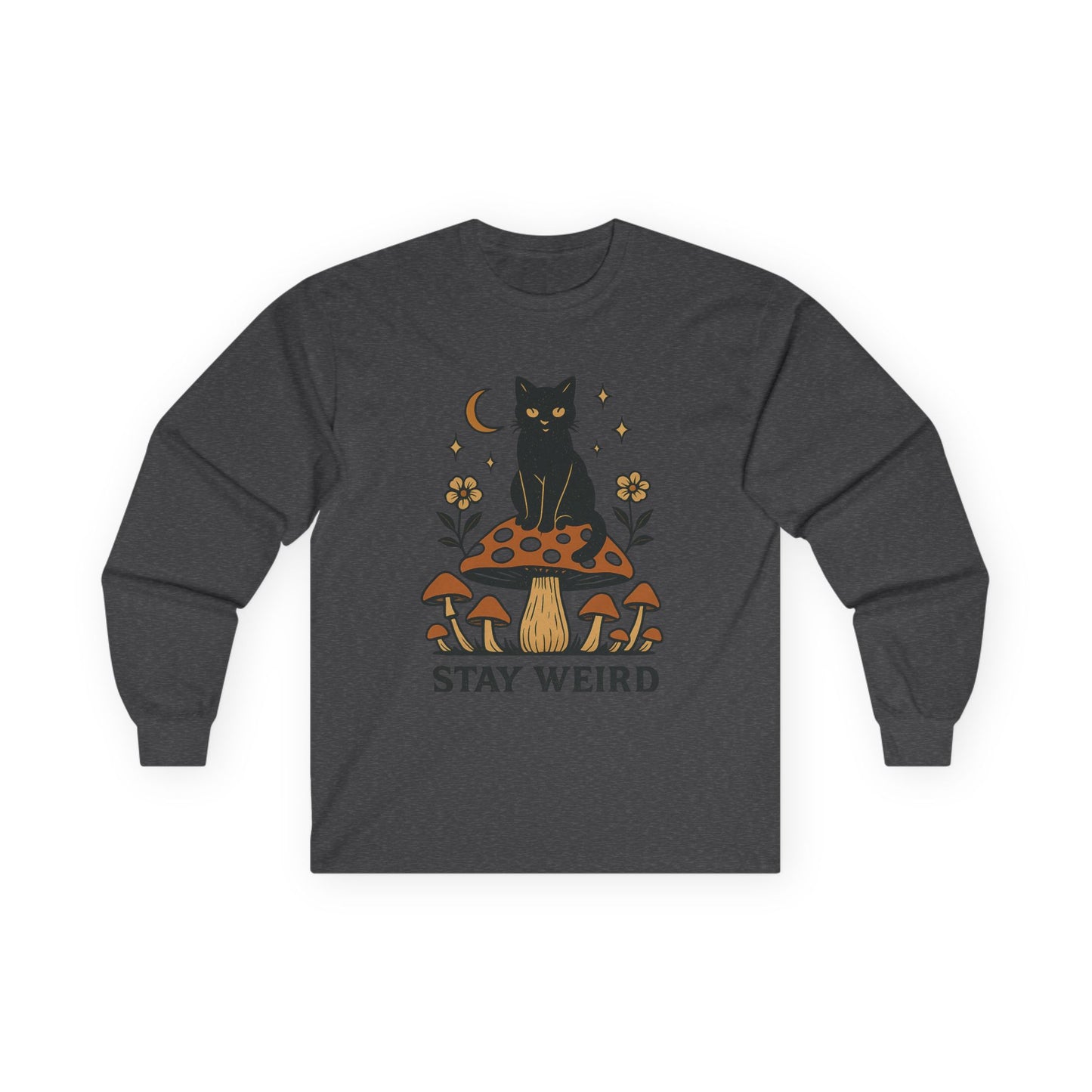 Stay Weird Cat Long Sleeve T-Shirt | Unisex Vintage Tee | Quirky Halloween Apparel & Cat Lover Gift