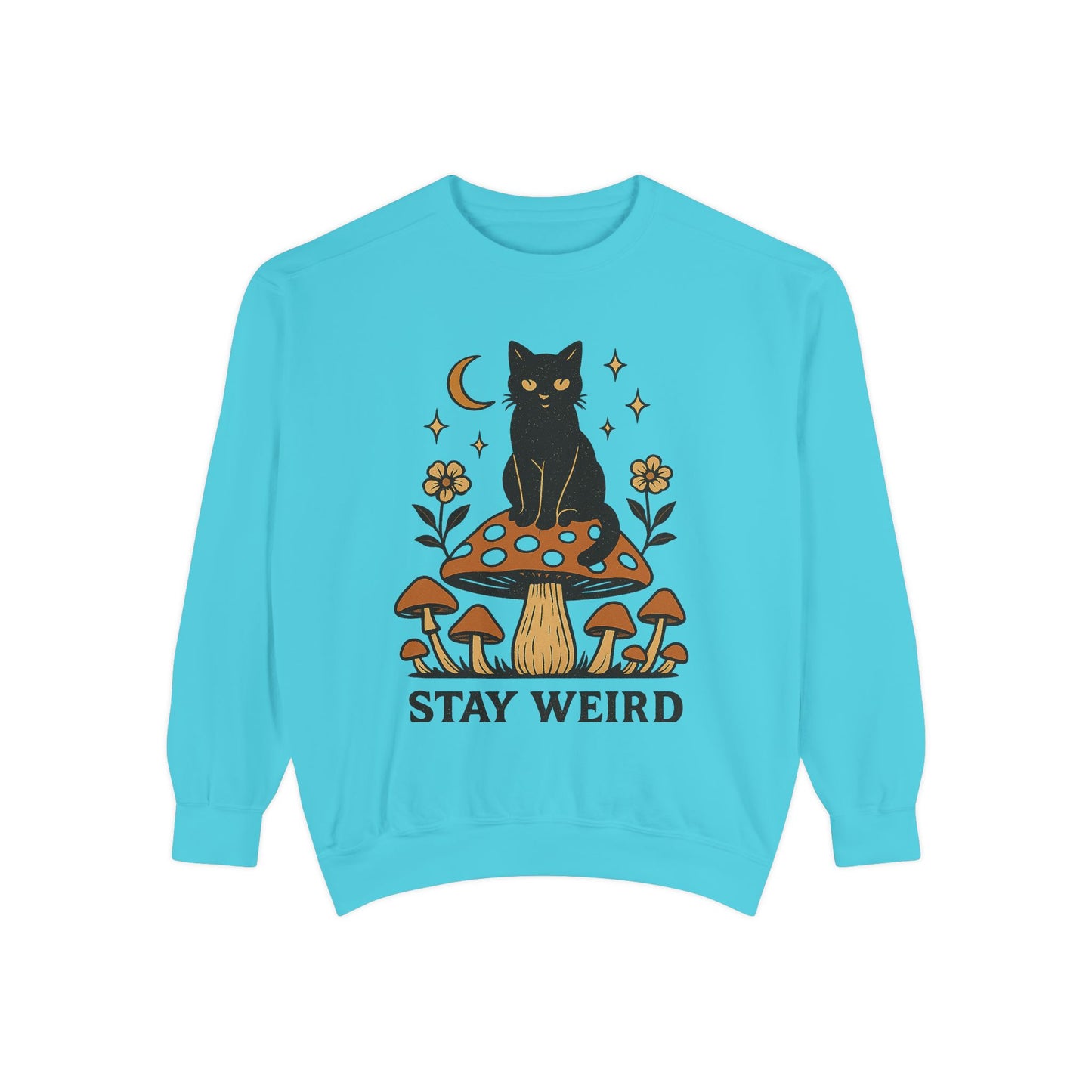 Stay Weird Cat Sweatshirt | Unisex Garment-Dyed Pullover | Boho Witchy Aesthetic | Cozy Casual Wear & Cat Lover Gift