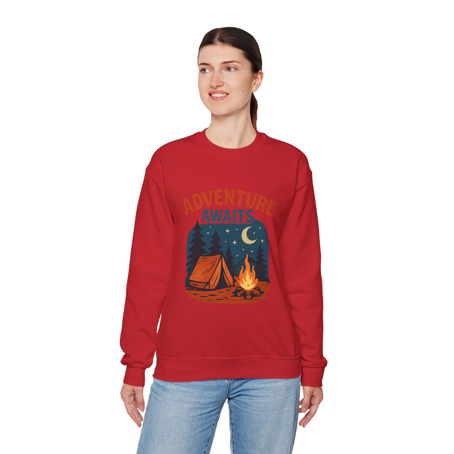 Adventure Awaits Sweatshirt, Cozy Camping Gear, Unisex Crewneck Pullover, Outdoor Adventure Apparel, Gift for Travelers