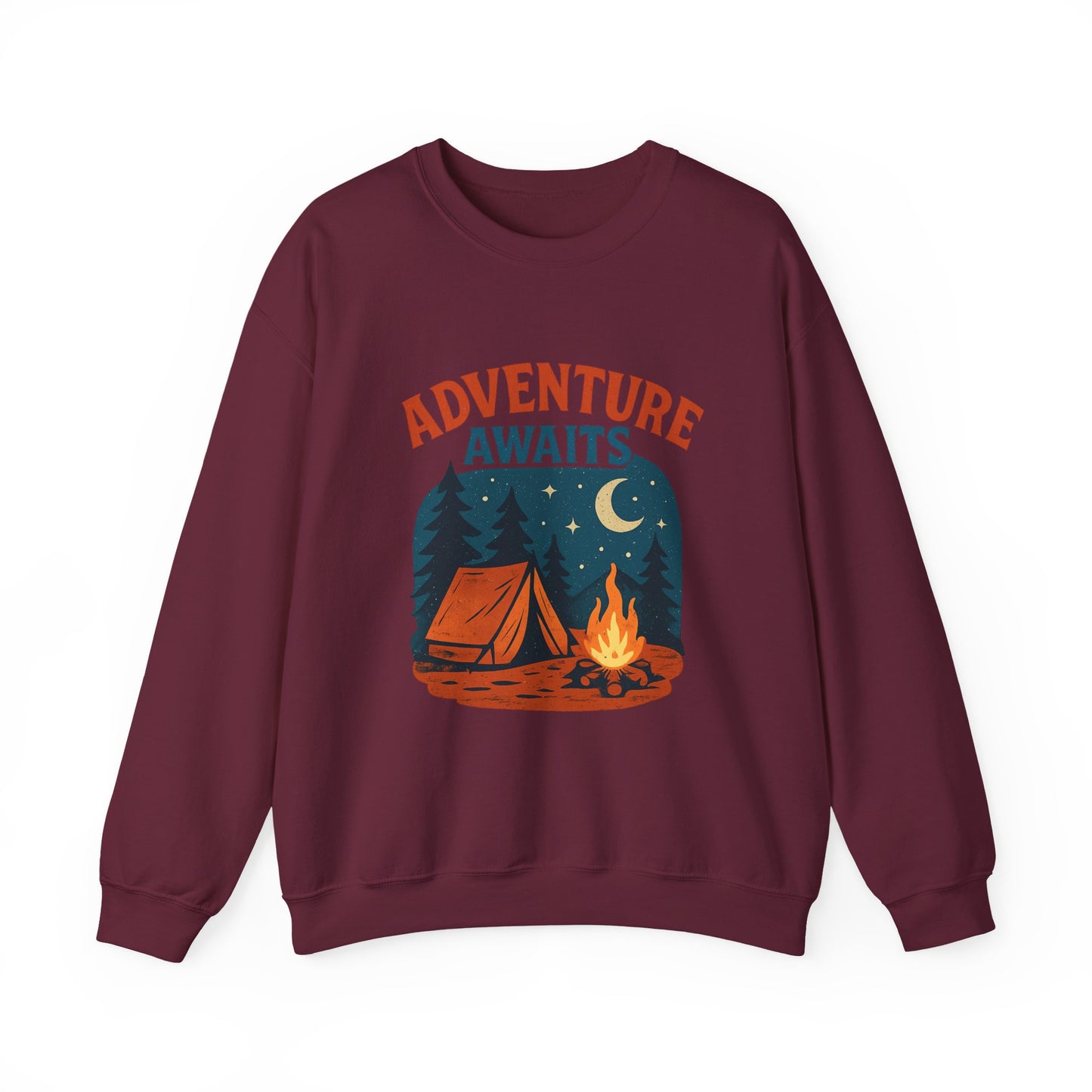 Adventure Awaits Sweatshirt, Cozy Camping Gear, Unisex Crewneck Pullover, Outdoor Adventure Apparel, Gift for Travelers