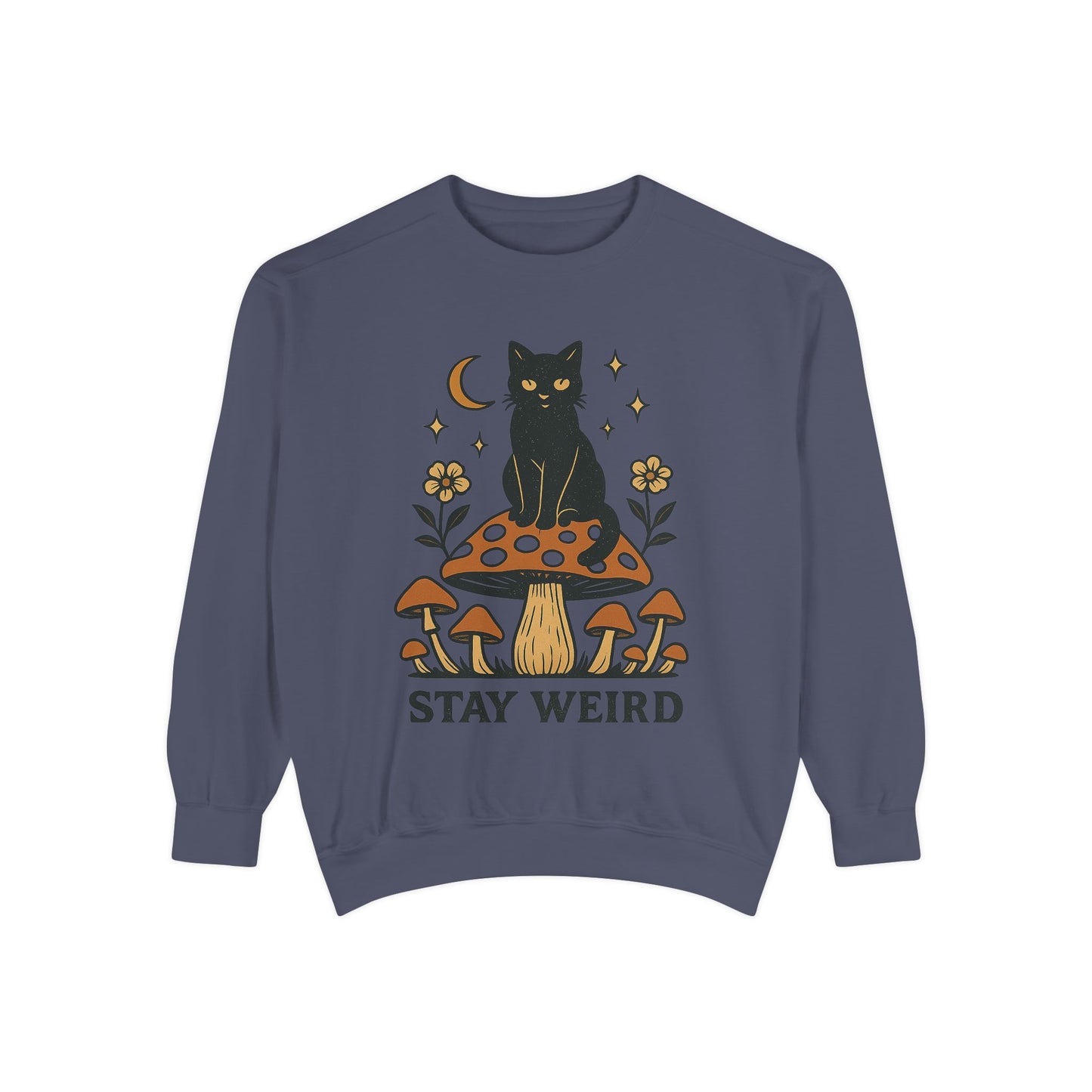 Stay Weird Cat Sweatshirt | Unisex Garment-Dyed Pullover | Boho Witchy Aesthetic | Cozy Casual Wear & Cat Lover Gift