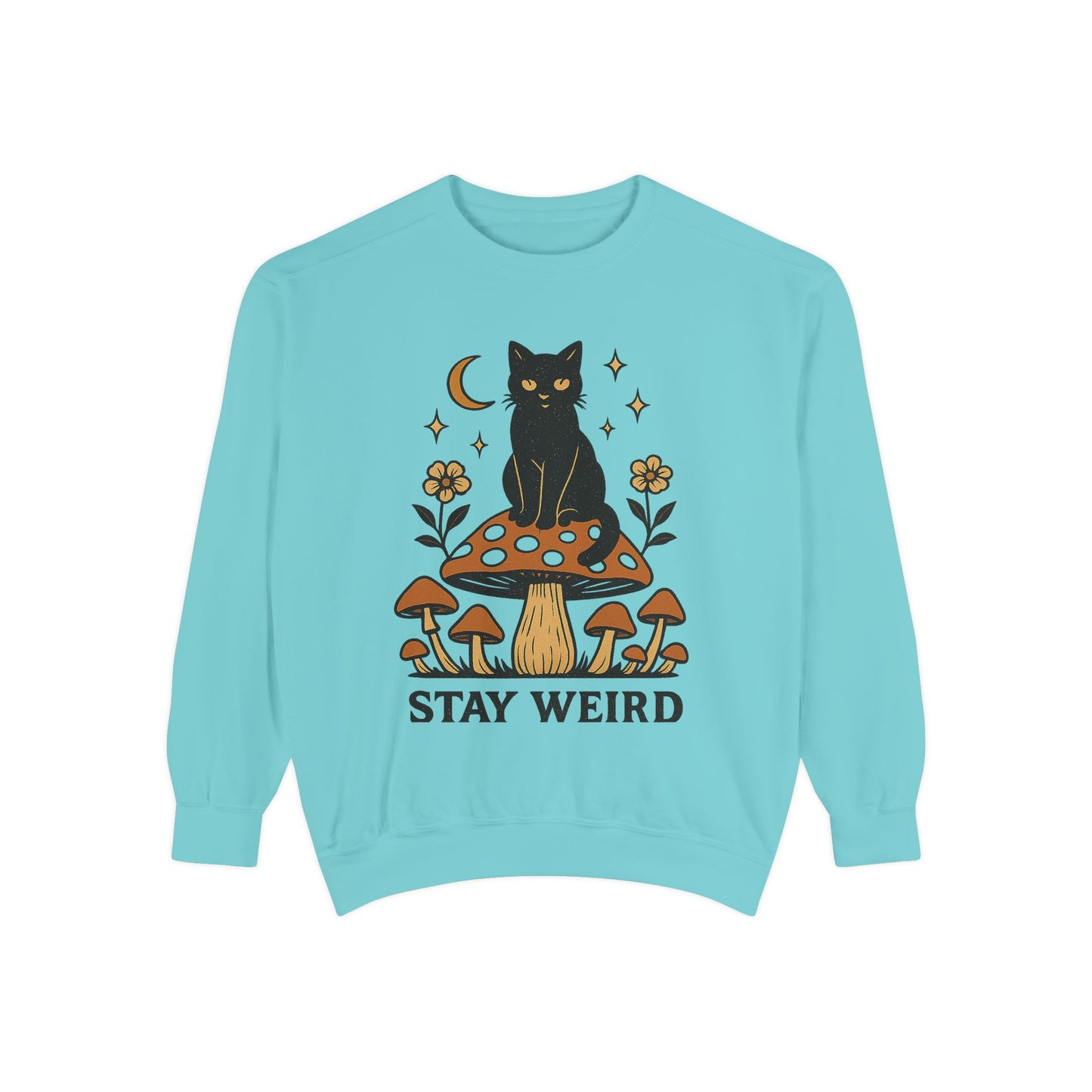 Stay Weird Cat Sweatshirt | Unisex Garment-Dyed Pullover | Boho Witchy Aesthetic | Cozy Casual Wear & Cat Lover Gift