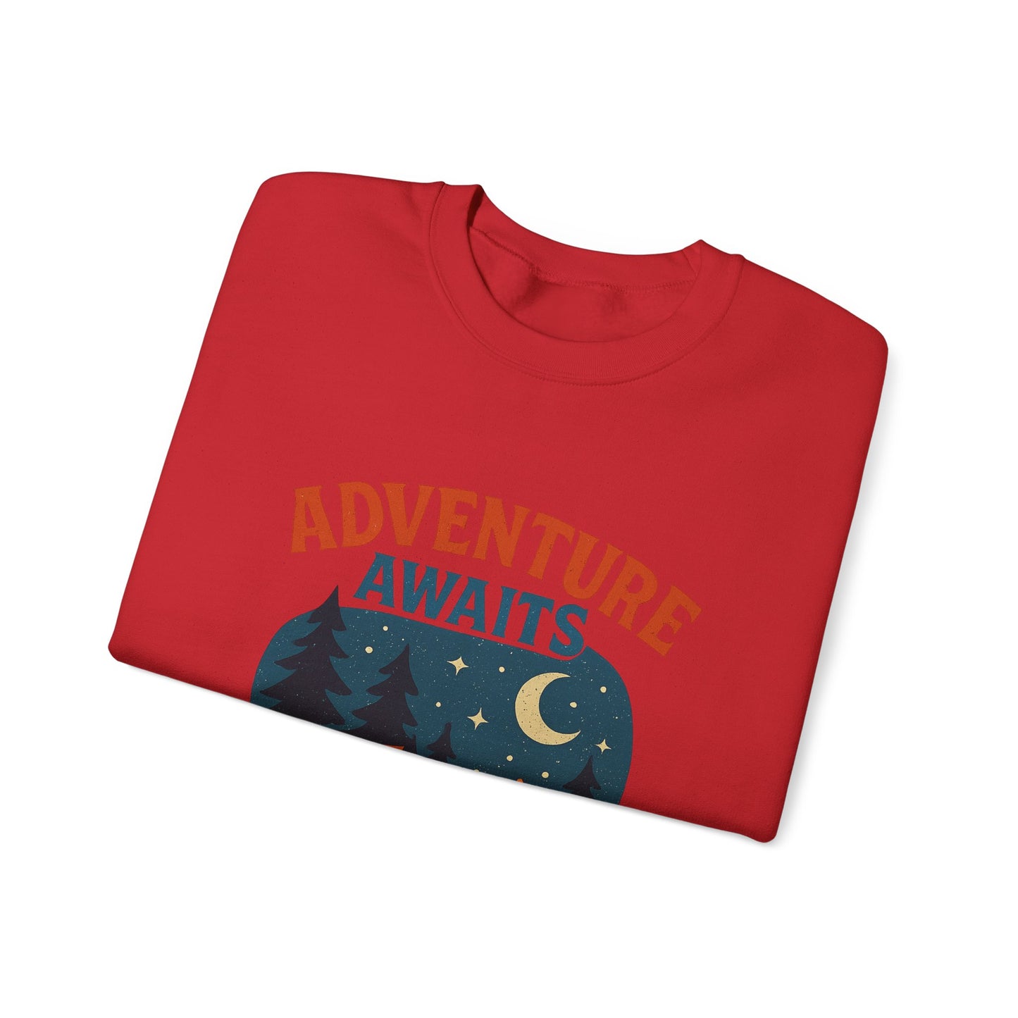 Adventure Awaits Sweatshirt, Cozy Camping Gear, Unisex Crewneck Pullover, Outdoor Adventure Apparel, Gift for Travelers
