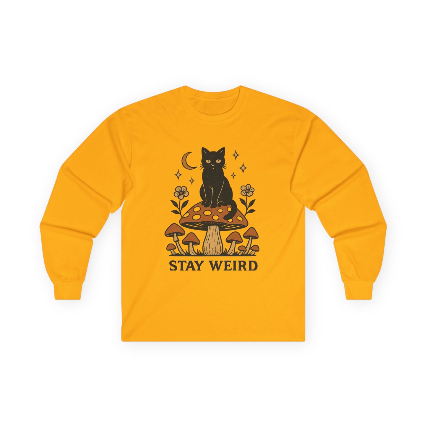 Stay Weird Cat Long Sleeve T-Shirt | Unisex Vintage Tee | Quirky Halloween Apparel & Cat Lover Gift