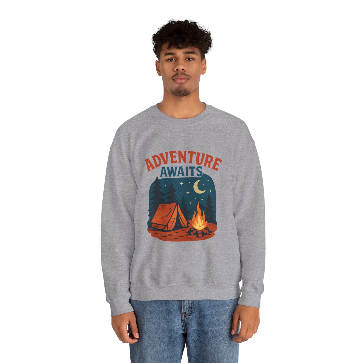 Adventure Awaits Sweatshirt, Cozy Camping Gear, Unisex Crewneck Pullover, Outdoor Adventure Apparel, Gift for Travelers