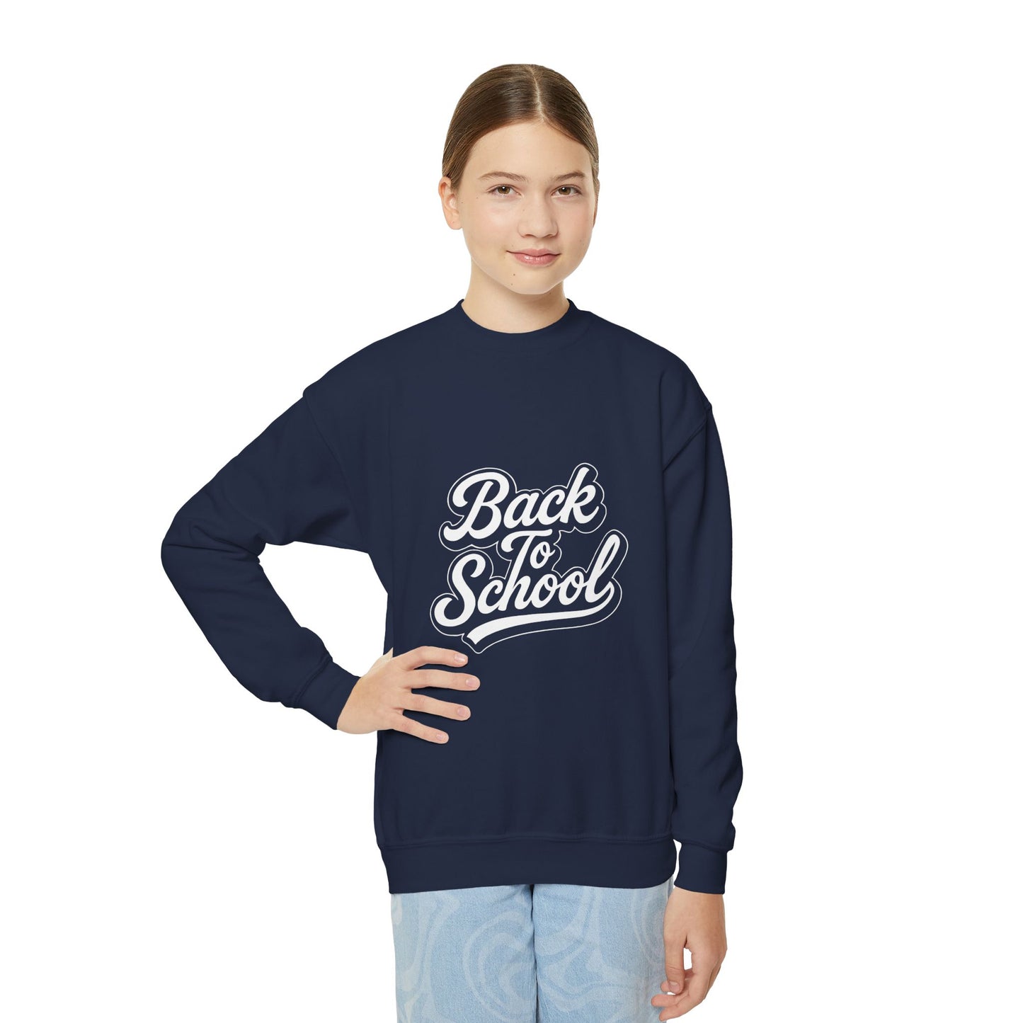 Youth Back to School Crewneck Sweatshirt – Cozy Fall Student Pullover, Fun Kids Fashion, Perfect for School Events & Birthday Gifts