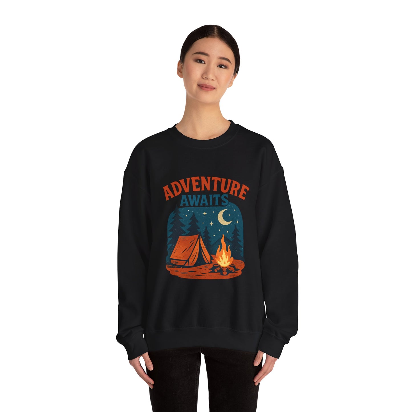 Adventure Awaits Sweatshirt, Cozy Camping Gear, Unisex Crewneck Pullover, Outdoor Adventure Apparel, Gift for Travelers