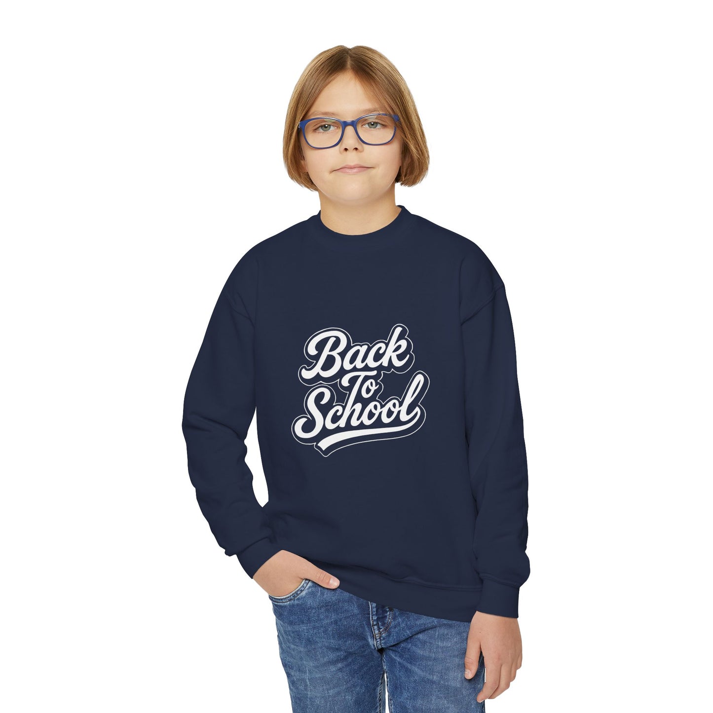 Youth Back to School Crewneck Sweatshirt – Cozy Fall Student Pullover, Fun Kids Fashion, Perfect for School Events & Birthday Gifts