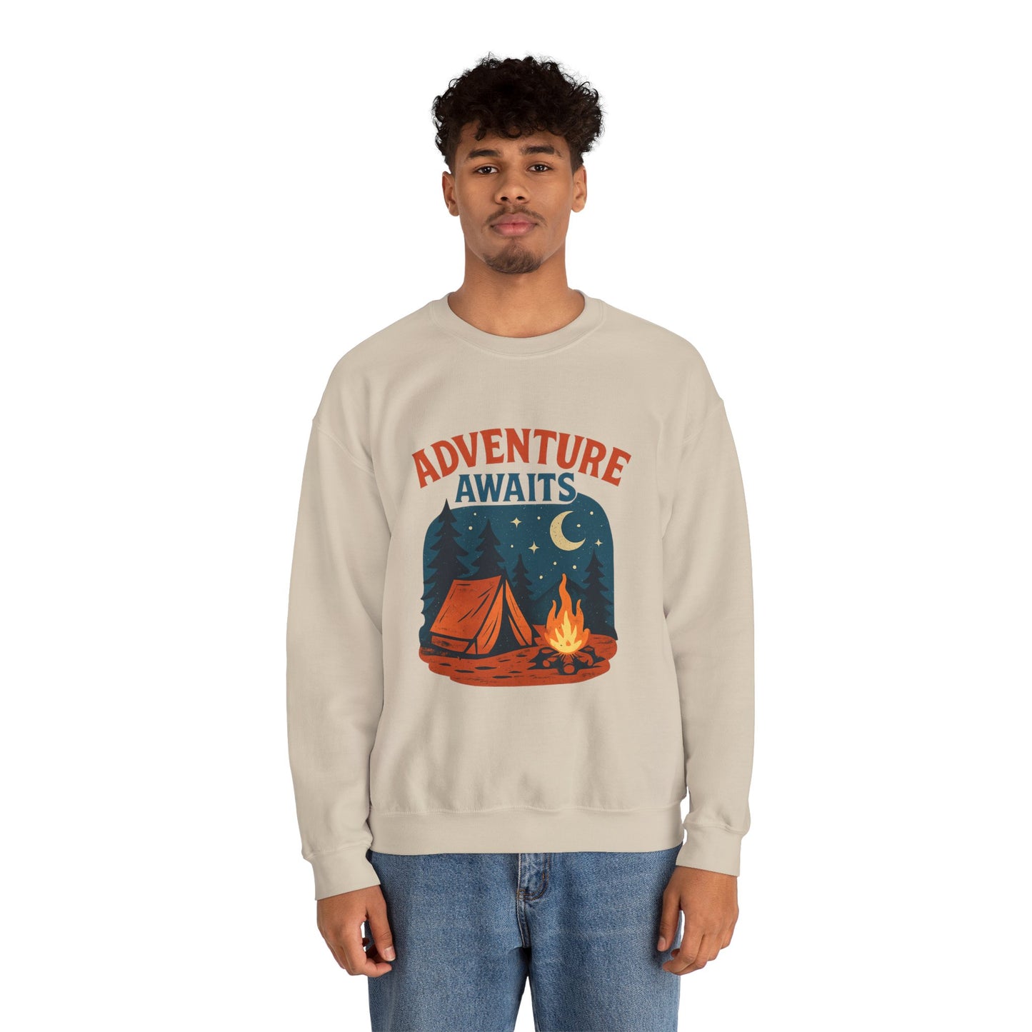 Adventure Awaits Sweatshirt, Cozy Camping Gear, Unisex Crewneck Pullover, Outdoor Adventure Apparel, Gift for Travelers