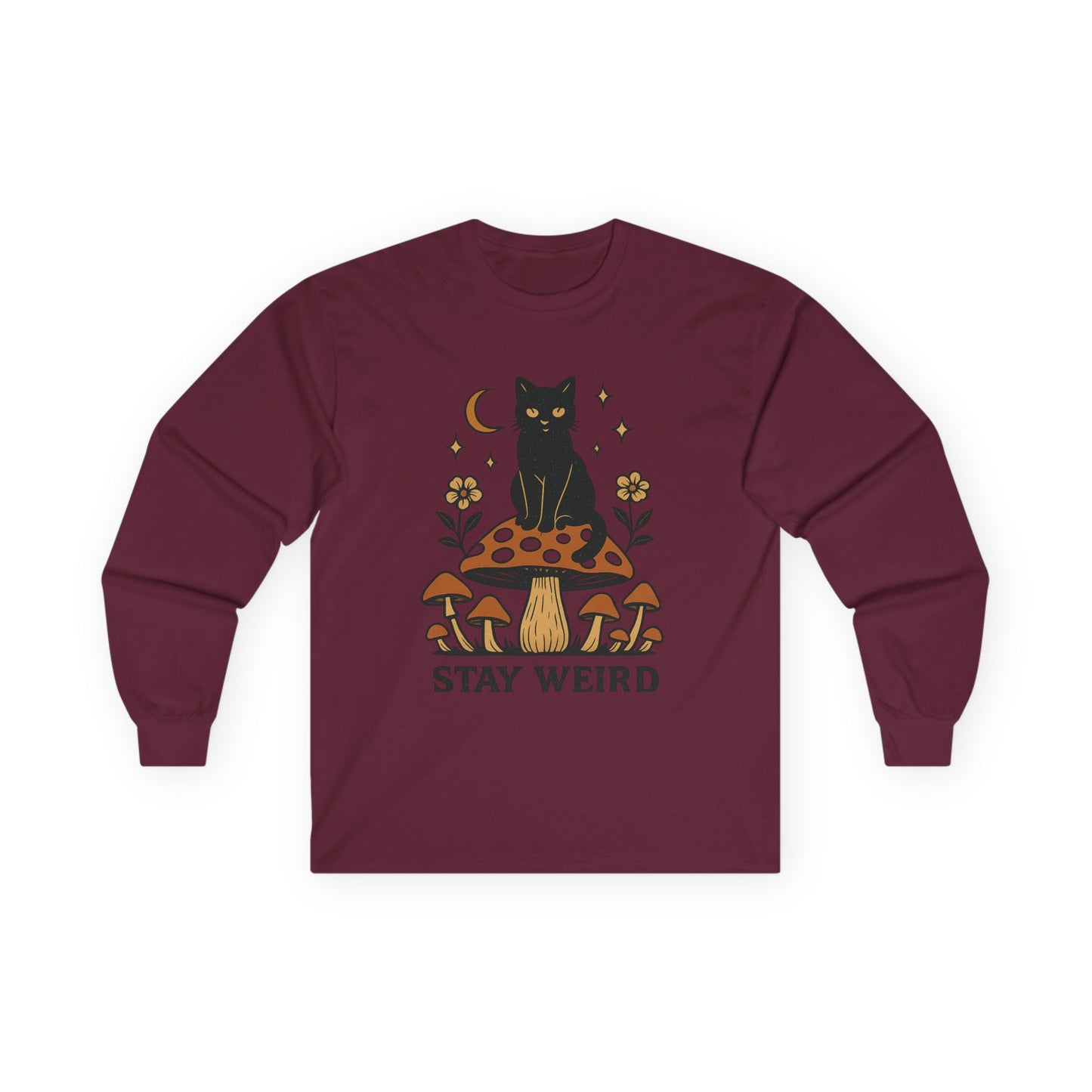 Stay Weird Cat Long Sleeve T-Shirt | Unisex Vintage Tee | Quirky Halloween Apparel & Cat Lover Gift