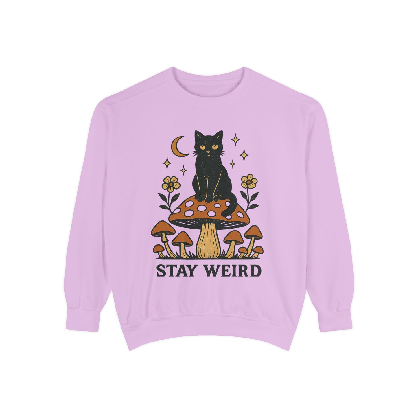 Stay Weird Cat Sweatshirt | Unisex Garment-Dyed Pullover | Boho Witchy Aesthetic | Cozy Casual Wear & Cat Lover Gift