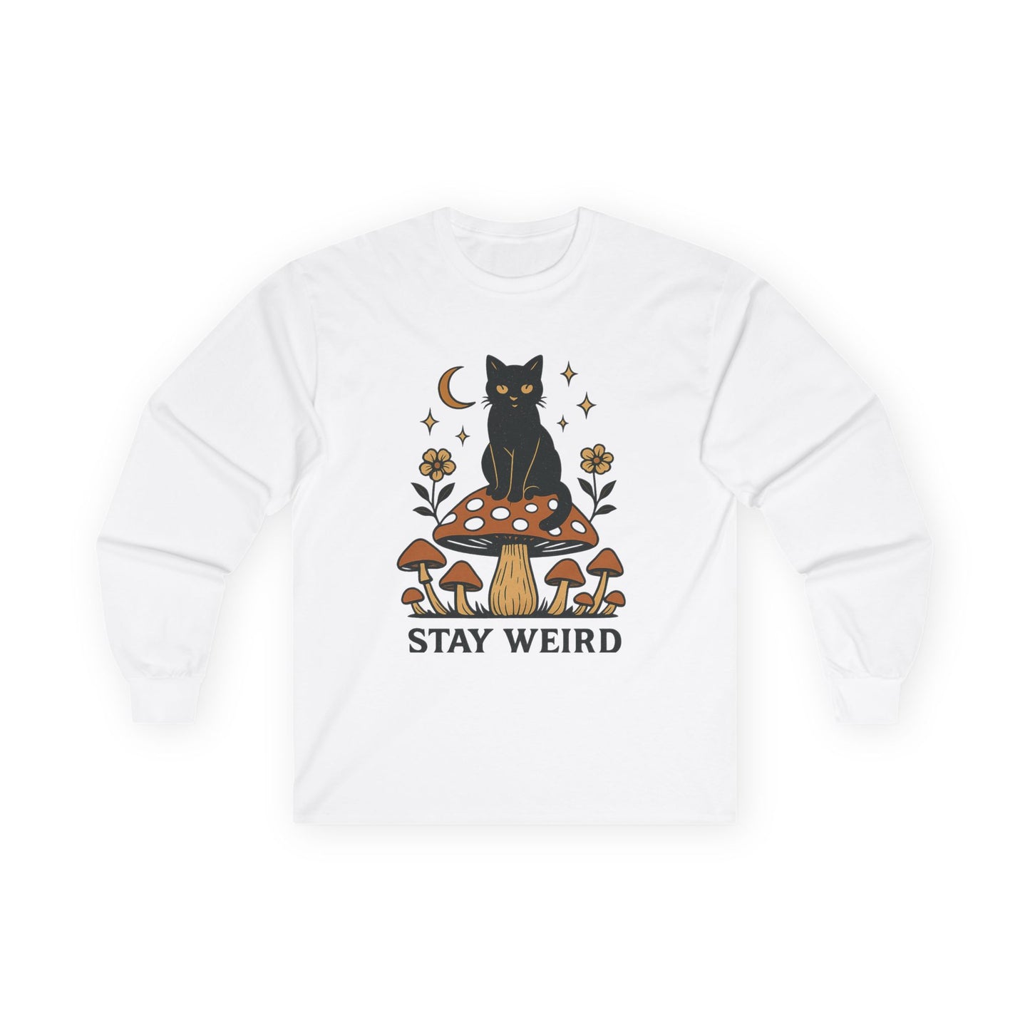 Stay Weird Cat Long Sleeve T-Shirt | Unisex Vintage Tee | Quirky Halloween Apparel & Cat Lover Gift