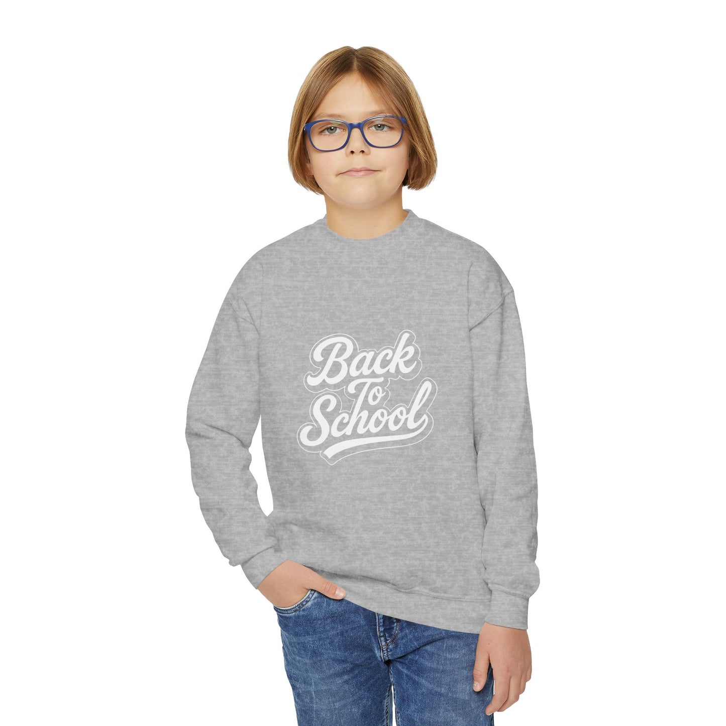 Youth Back to School Crewneck Sweatshirt – Cozy Fall Student Pullover, Fun Kids Fashion, Perfect for School Events & Birthday Gifts