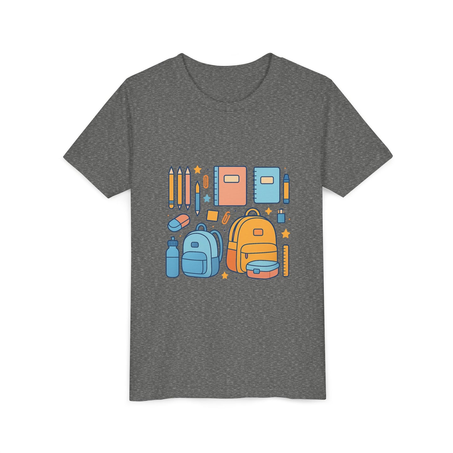 Back to School Youth T-Shirt – Cute Kids Graphic Tee with School Supplies Design, Playful Short Sleeve Shirt, Perfect Gift for Students