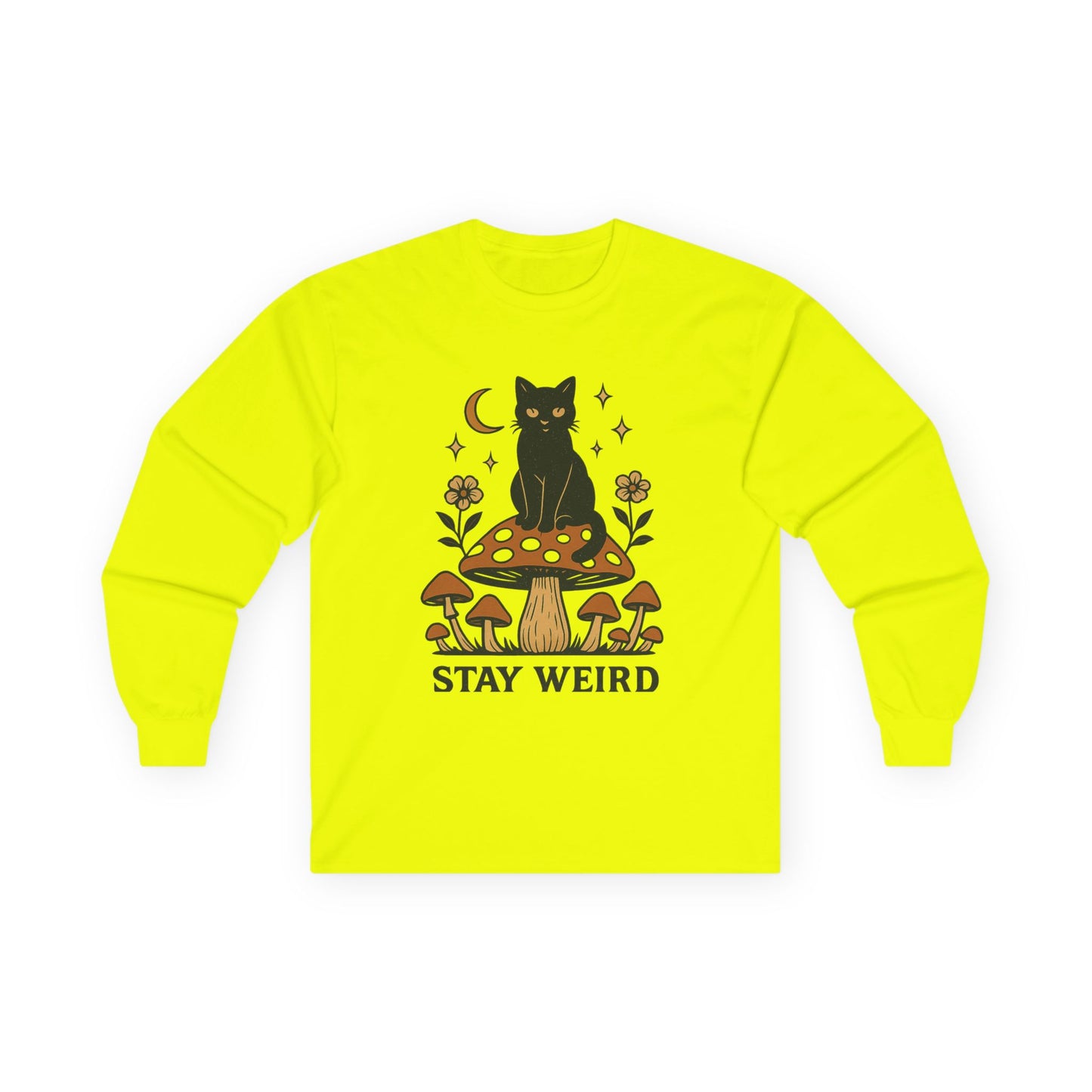 Stay Weird Cat Long Sleeve T-Shirt | Unisex Vintage Tee | Quirky Halloween Apparel & Cat Lover Gift