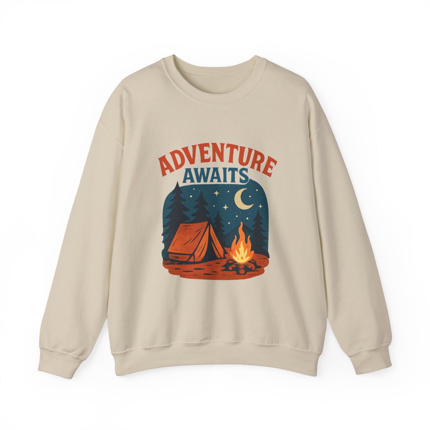 Adventure Awaits Sweatshirt, Cozy Camping Gear, Unisex Crewneck Pullover, Outdoor Adventure Apparel, Gift for Travelers