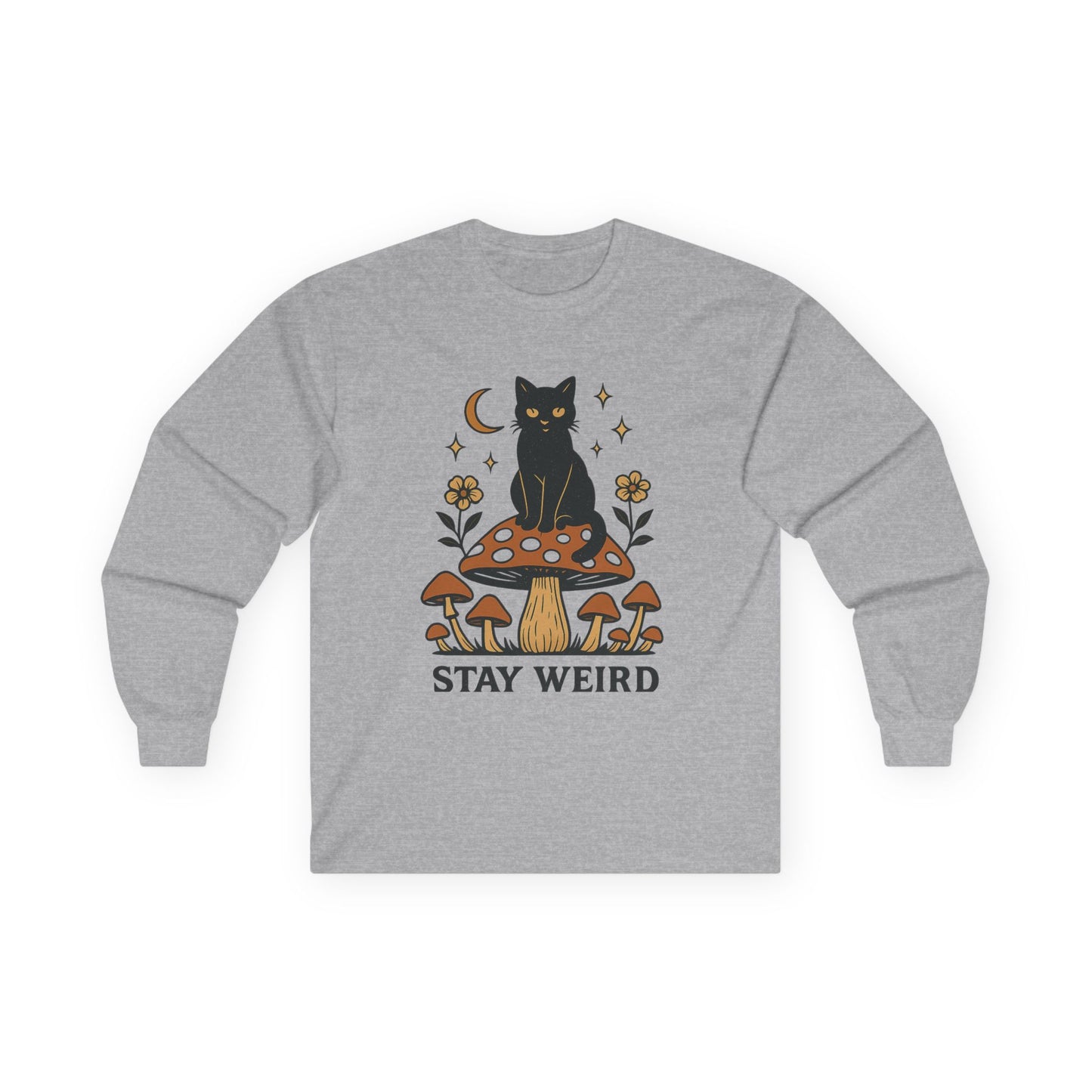Stay Weird Cat Long Sleeve T-Shirt | Unisex Vintage Tee | Quirky Halloween Apparel & Cat Lover Gift