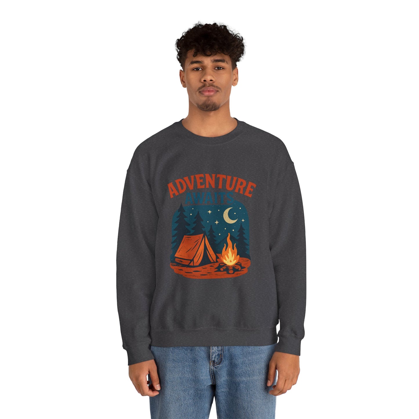 Adventure Awaits Sweatshirt, Cozy Camping Gear, Unisex Crewneck Pullover, Outdoor Adventure Apparel, Gift for Travelers