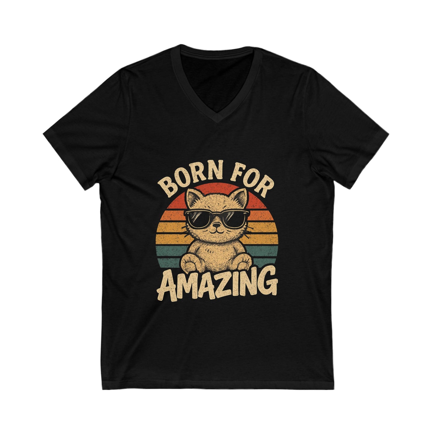 Cool Cat V-Neck T-Shirt – Funny Vintage-Inspired Tee & Gift for Cat Lovers, Casual Summer Wear