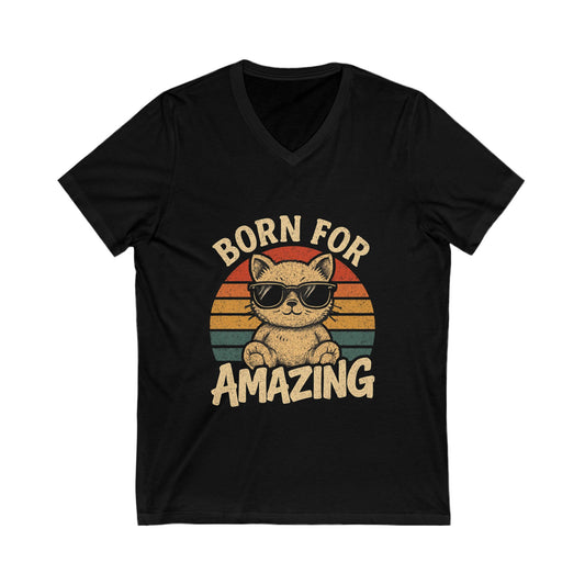 Cool Cat V-Neck T-Shirt – Funny Vintage-Inspired Tee & Gift for Cat Lovers, Casual Summer Wear