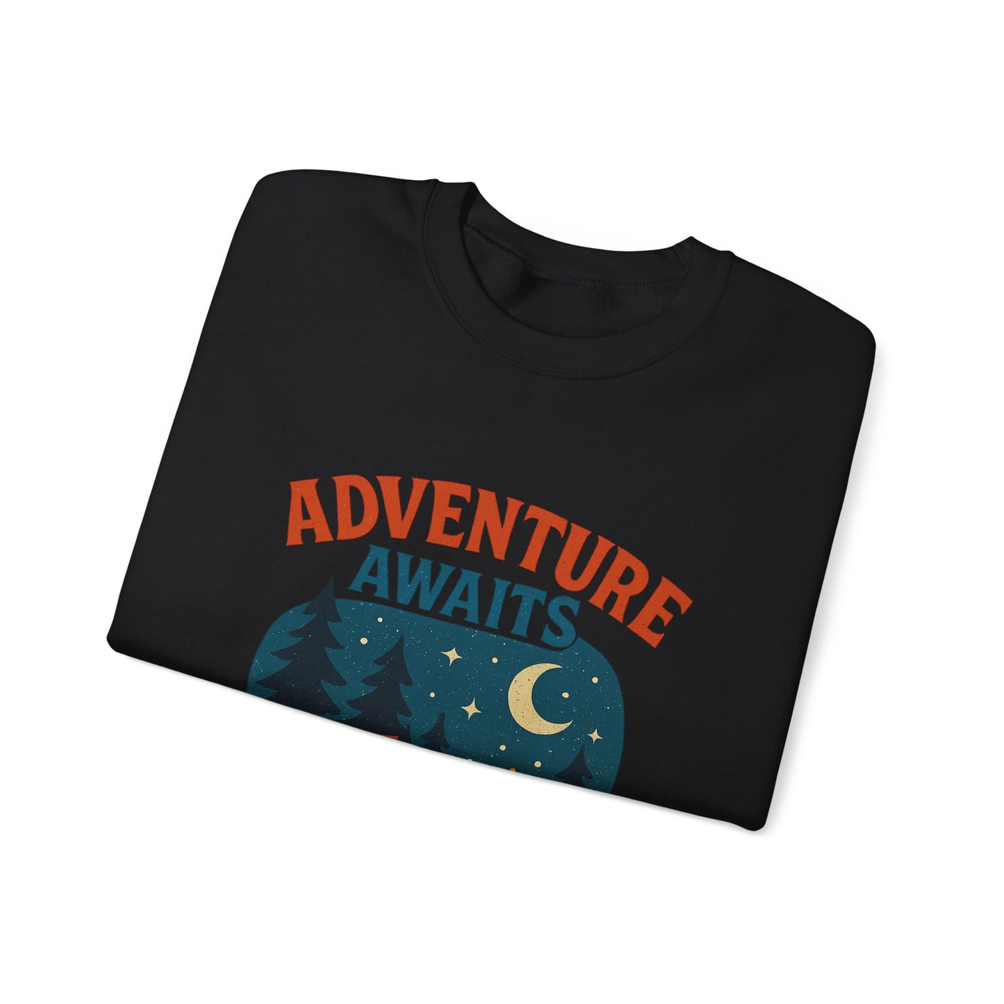 Adventure Awaits Sweatshirt, Cozy Camping Gear, Unisex Crewneck Pullover, Outdoor Adventure Apparel, Gift for Travelers