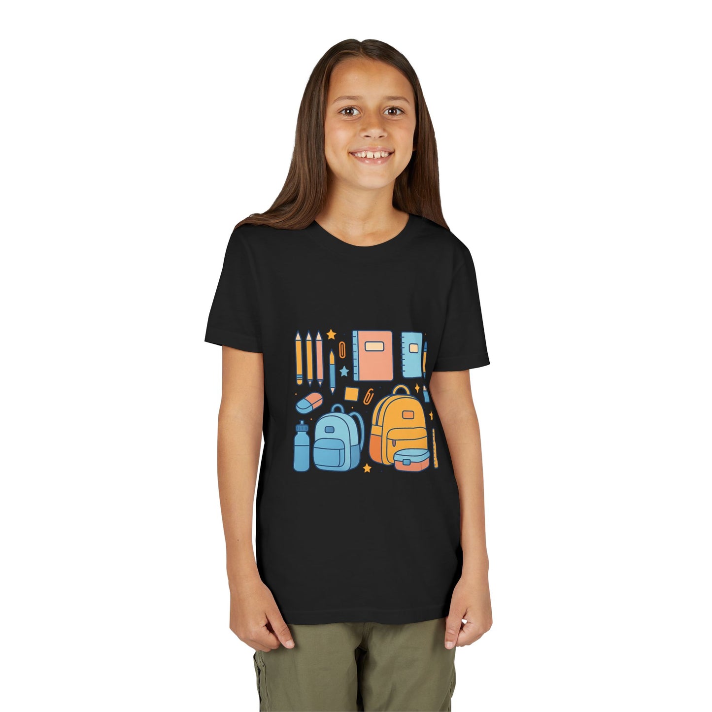 Back to School Youth T-Shirt – Cute Kids Graphic Tee with School Supplies Design, Playful Short Sleeve Shirt, Perfect Gift for Students