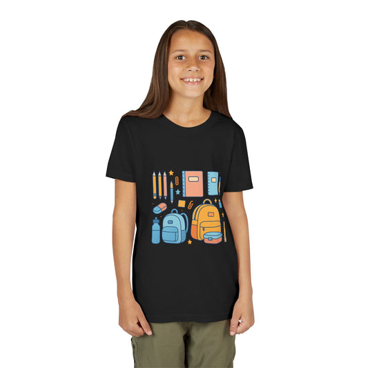 Back to School Youth T-Shirt – Cute Kids Graphic Tee with School Supplies Design, Playful Short Sleeve Shirt, Perfect Gift for Students