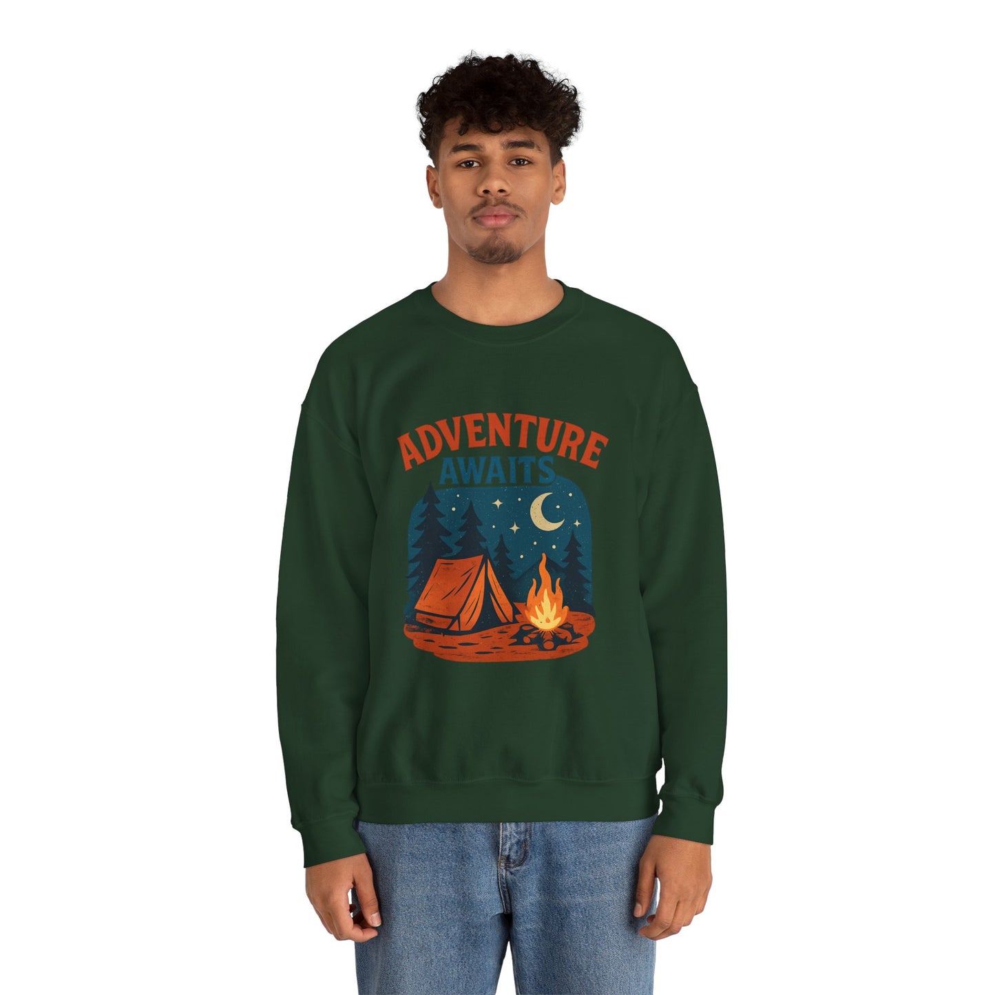 Adventure Awaits Sweatshirt, Cozy Camping Gear, Unisex Crewneck Pullover, Outdoor Adventure Apparel, Gift for Travelers