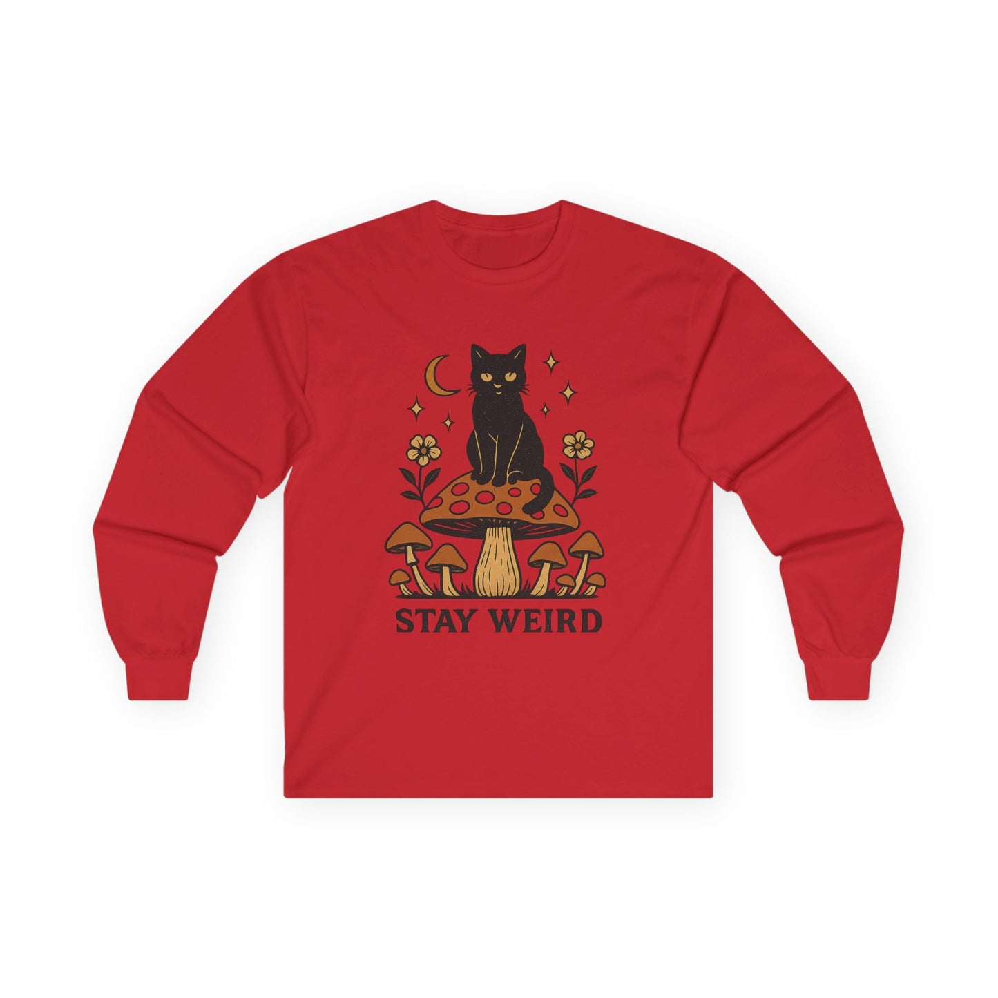 Stay Weird Cat Long Sleeve T-Shirt | Unisex Vintage Tee | Quirky Halloween Apparel & Cat Lover Gift