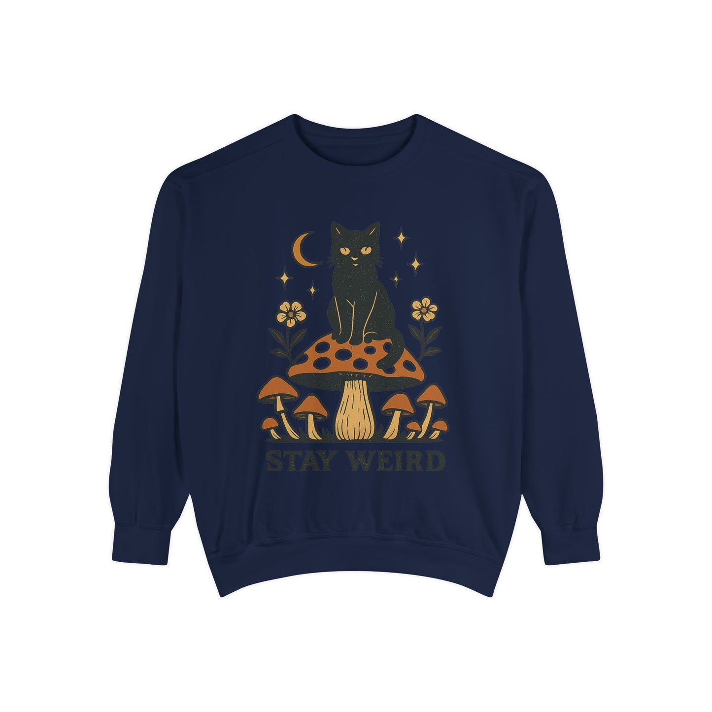 Stay Weird Cat Sweatshirt | Unisex Garment-Dyed Pullover | Boho Witchy Aesthetic | Cozy Casual Wear & Cat Lover Gift