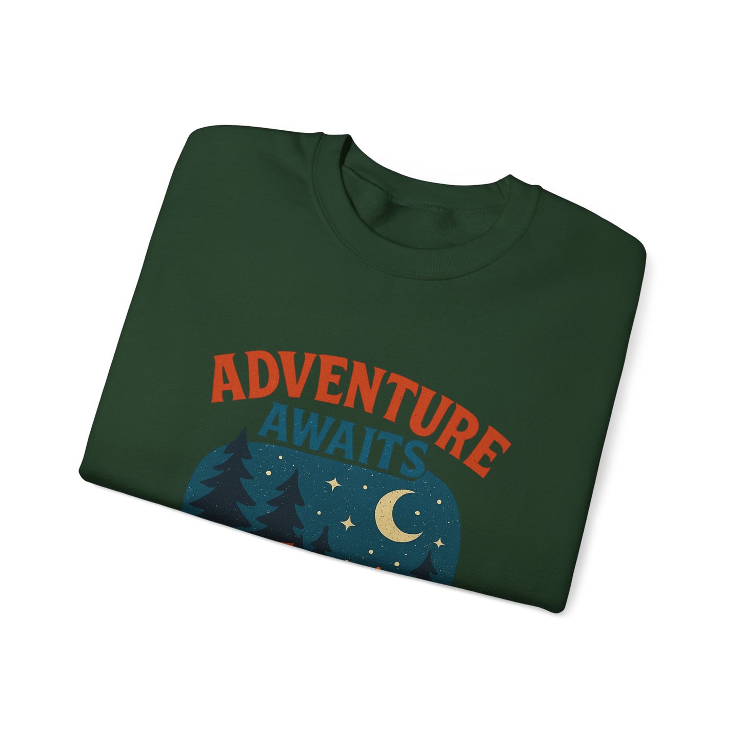 Adventure Awaits Sweatshirt, Cozy Camping Gear, Unisex Crewneck Pullover, Outdoor Adventure Apparel, Gift for Travelers