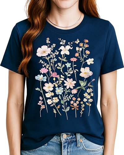 Classy Mood Vintage Wildflower T-Shirt for Women - Boho Tops Floral Graphic Tee