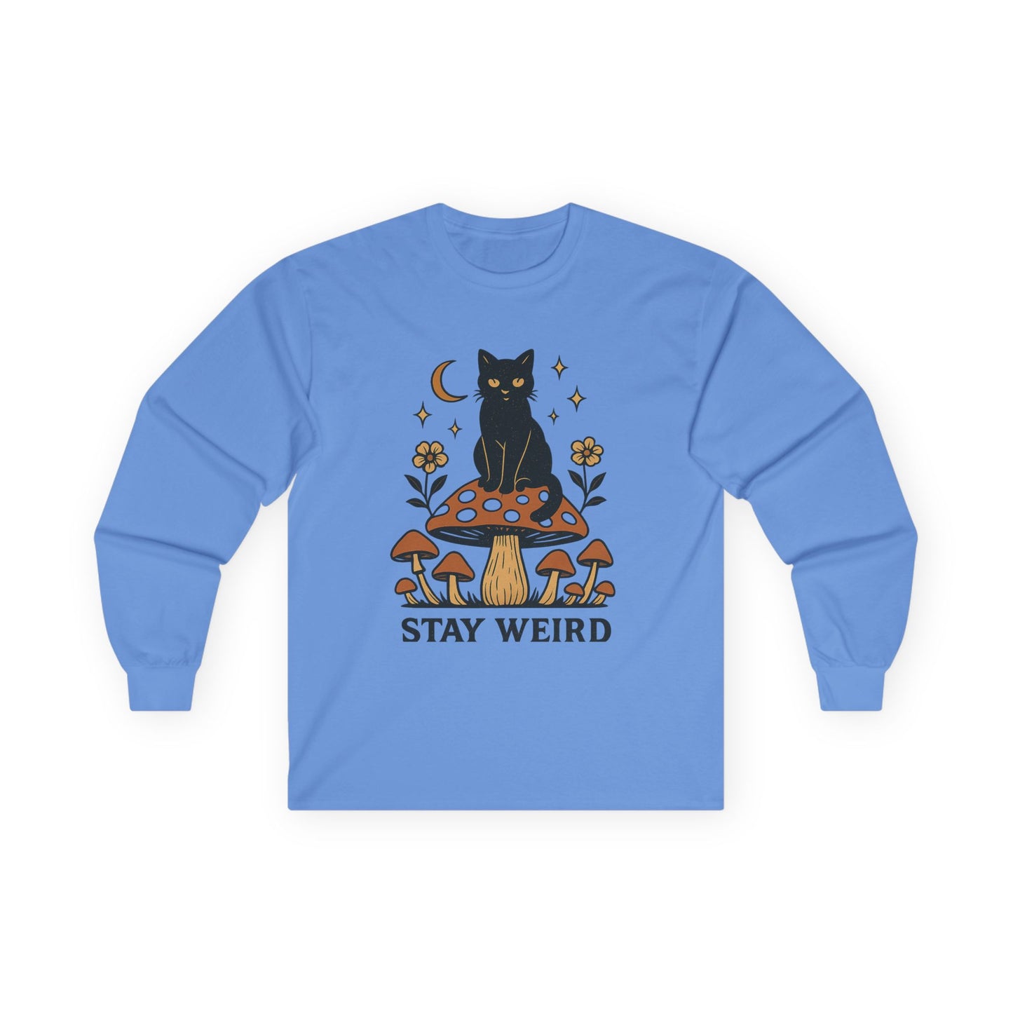 Stay Weird Cat Long Sleeve T-Shirt | Unisex Vintage Tee | Quirky Halloween Apparel & Cat Lover Gift