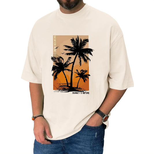 Migxsaf Palm Tree Hawaiian Shirt for Men Vacation Beach Tropical Casual Shirts Oversized Tshirts Graphic Tees Summer Tops(Apricot,M)