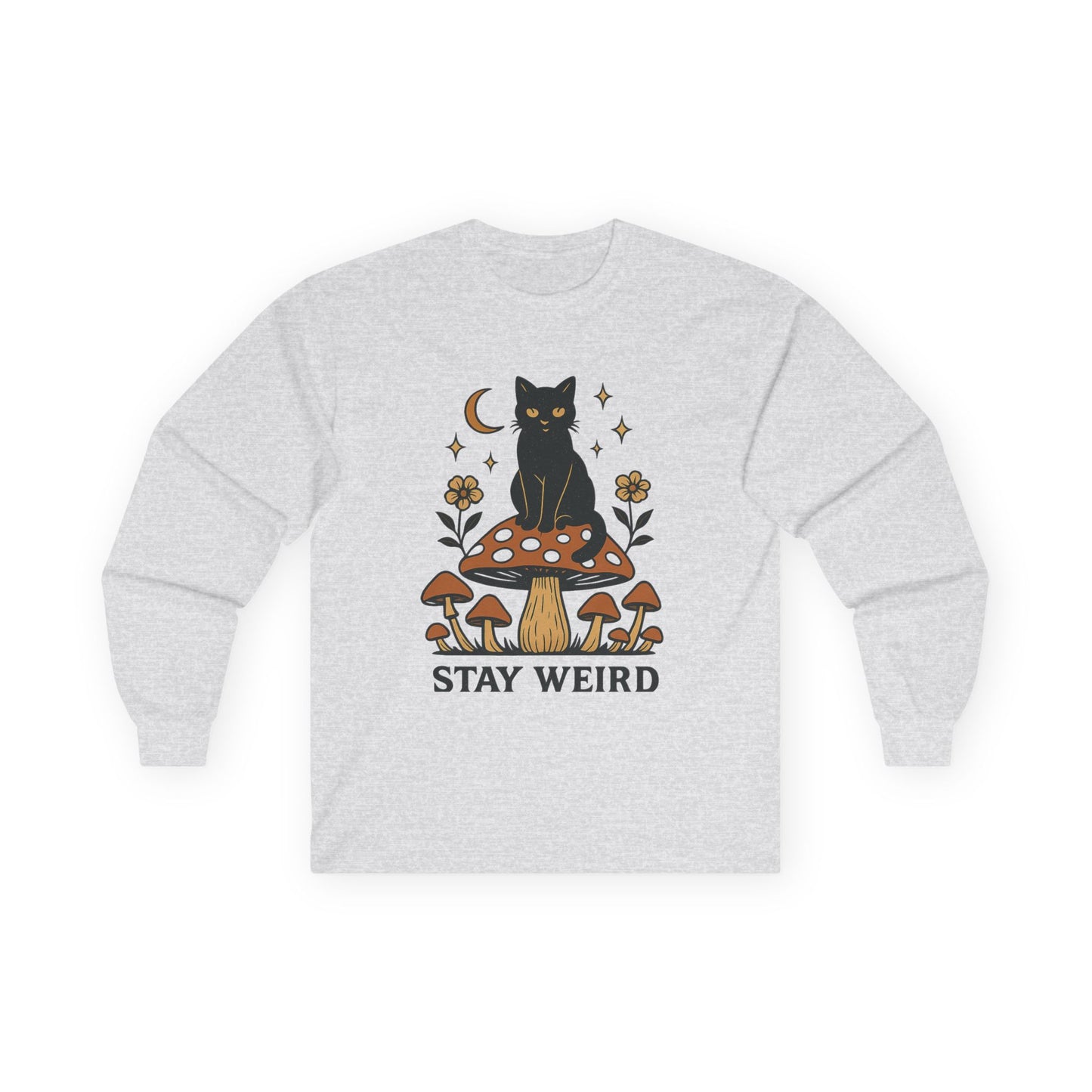 Stay Weird Cat Long Sleeve T-Shirt | Unisex Vintage Tee | Quirky Halloween Apparel & Cat Lover Gift