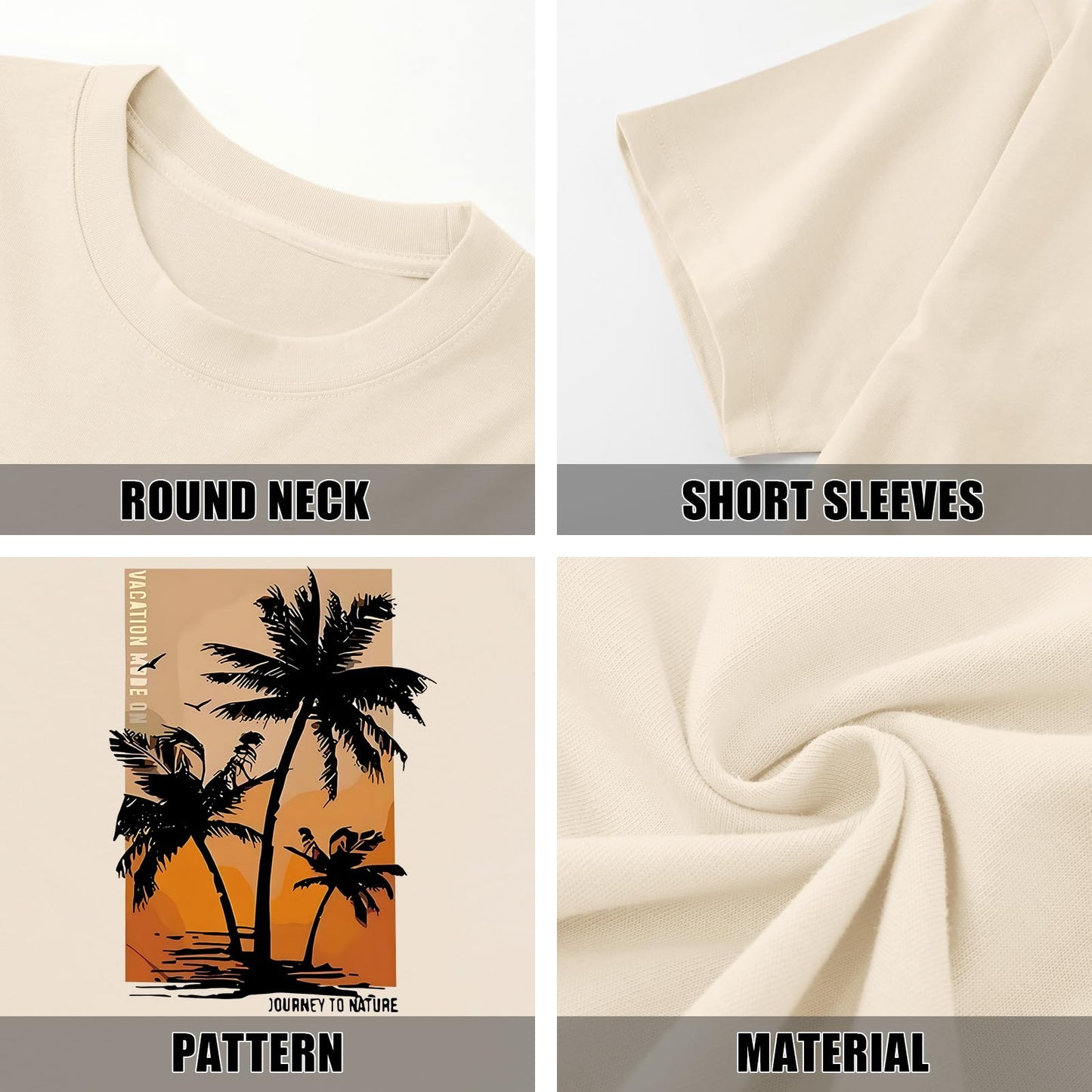 Migxsaf Palm Tree Hawaiian Shirt for Men Vacation Beach Tropical Casual Shirts Oversized Tshirts Graphic Tees Summer Tops(Apricot,M)