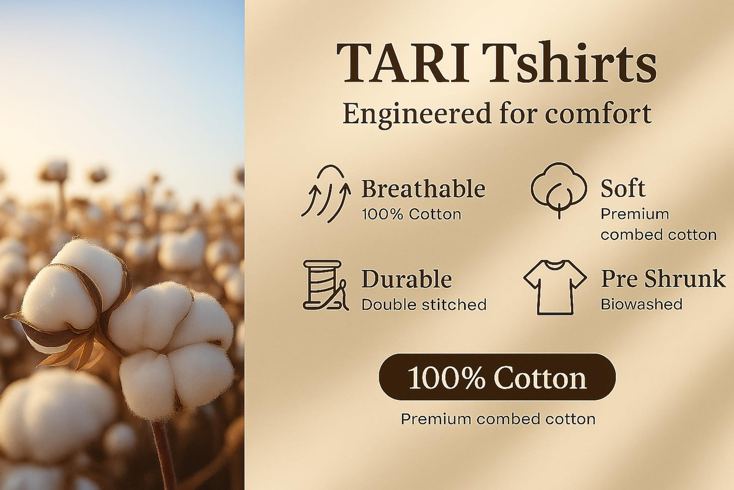TARI Men's Premium Cotton Soft Casual Tshirt - Mountain Compass Graphic Design - Beige - Small