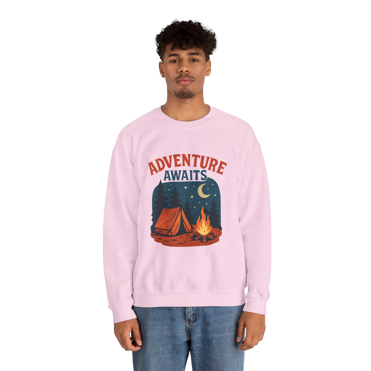 Adventure Awaits Sweatshirt, Cozy Camping Gear, Unisex Crewneck Pullover, Outdoor Adventure Apparel, Gift for Travelers