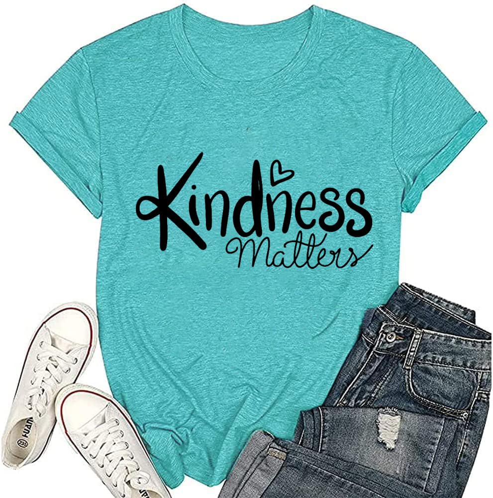 Spread Kindness T Shirt for Women Funny Kindness Matters Graphic Print Be Kind T Shirt Summer Basic Short Sleeve Regular Fit Blessed Tee Tops(Mint Green S)