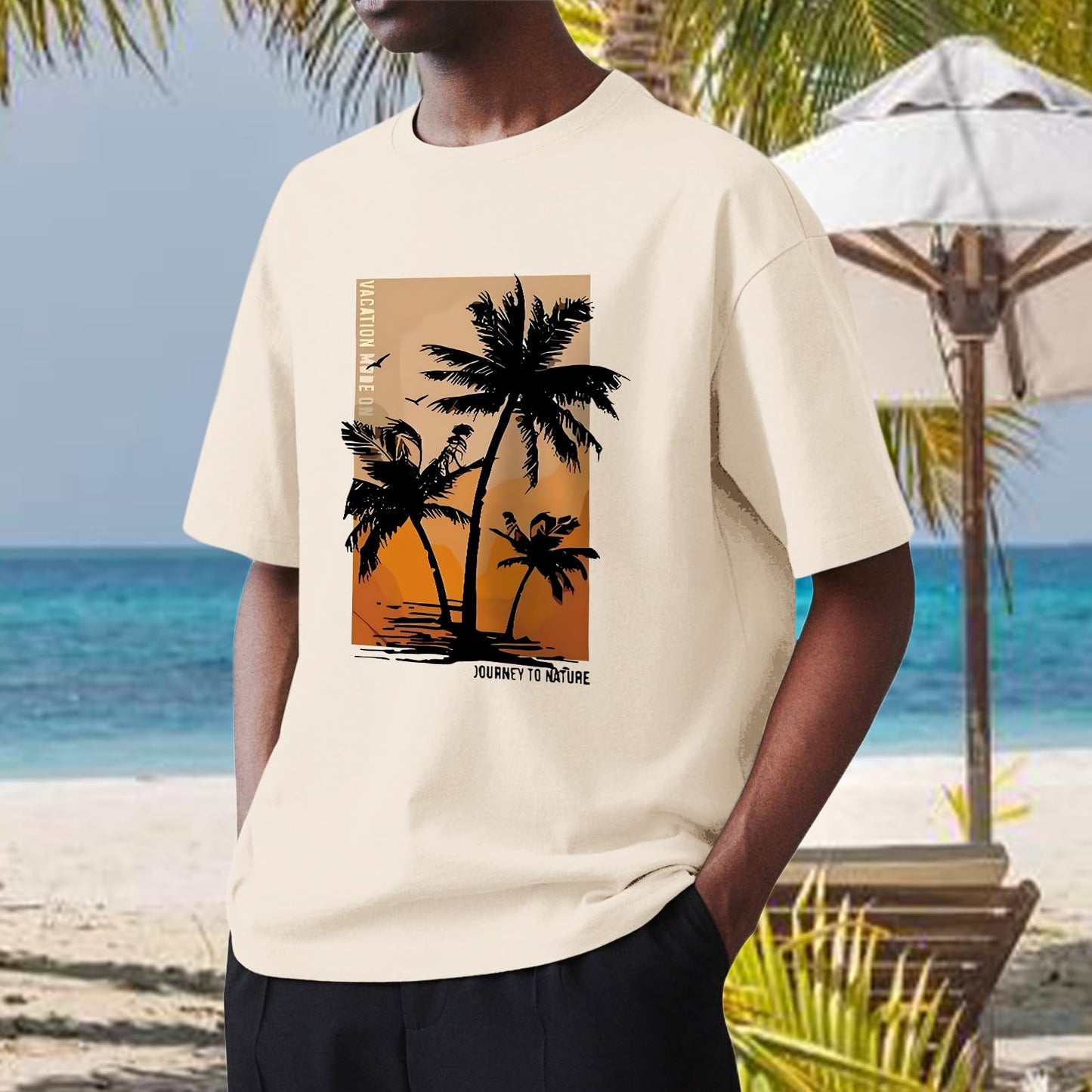 Migxsaf Palm Tree Hawaiian Shirt for Men Vacation Beach Tropical Casual Shirts Oversized Tshirts Graphic Tees Summer Tops(Apricot,M)