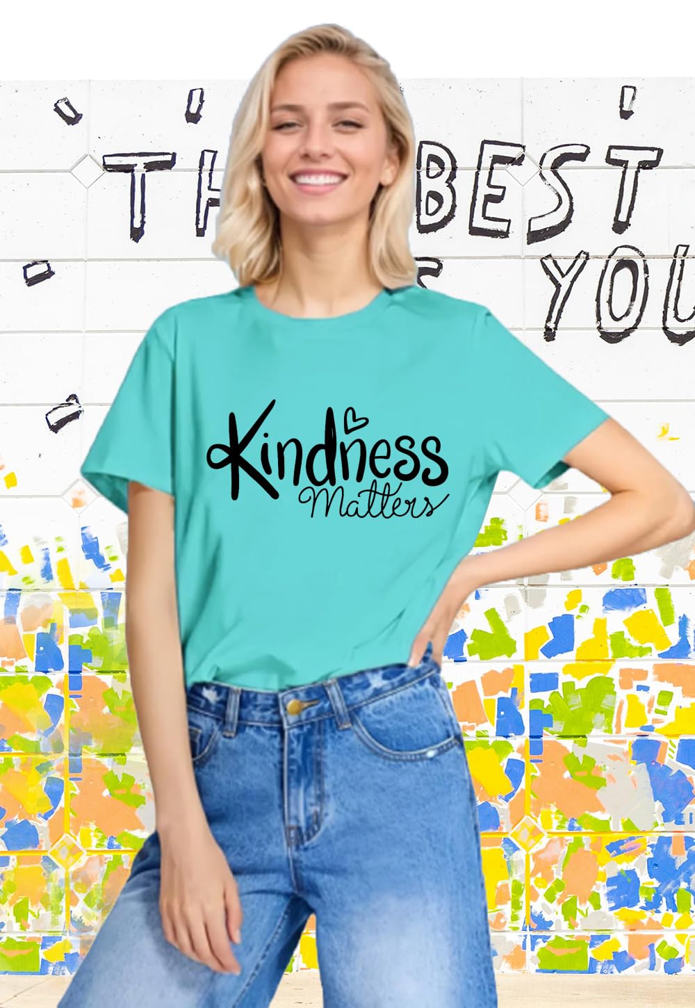Spread Kindness T Shirt for Women Funny Kindness Matters Graphic Print Be Kind T Shirt Summer Basic Short Sleeve Regular Fit Blessed Tee Tops(Mint Green S)