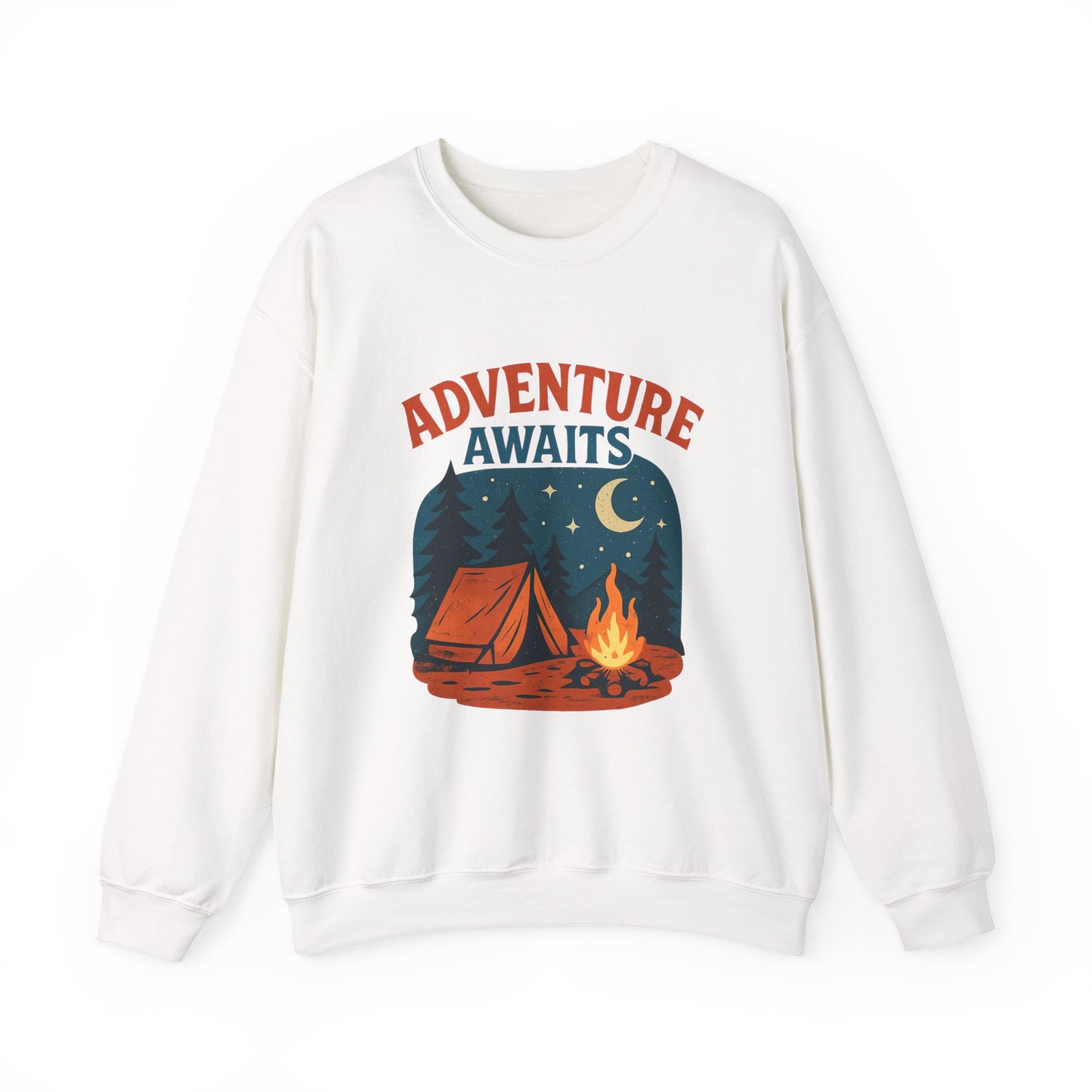 Adventure Awaits Sweatshirt, Cozy Camping Gear, Unisex Crewneck Pullover, Outdoor Adventure Apparel, Gift for Travelers