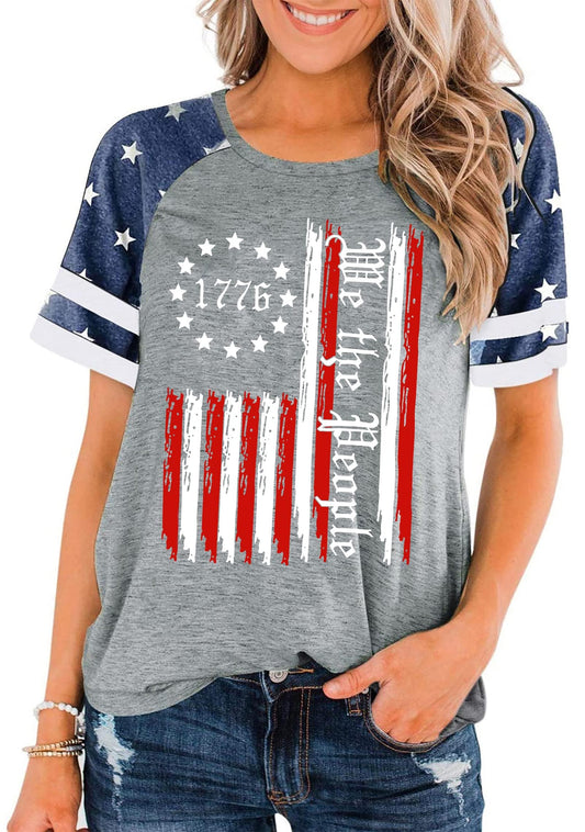 1776 American Flag Shirts for Women Short Sleeve 4th of July Patriotic Shirt Summer Tops