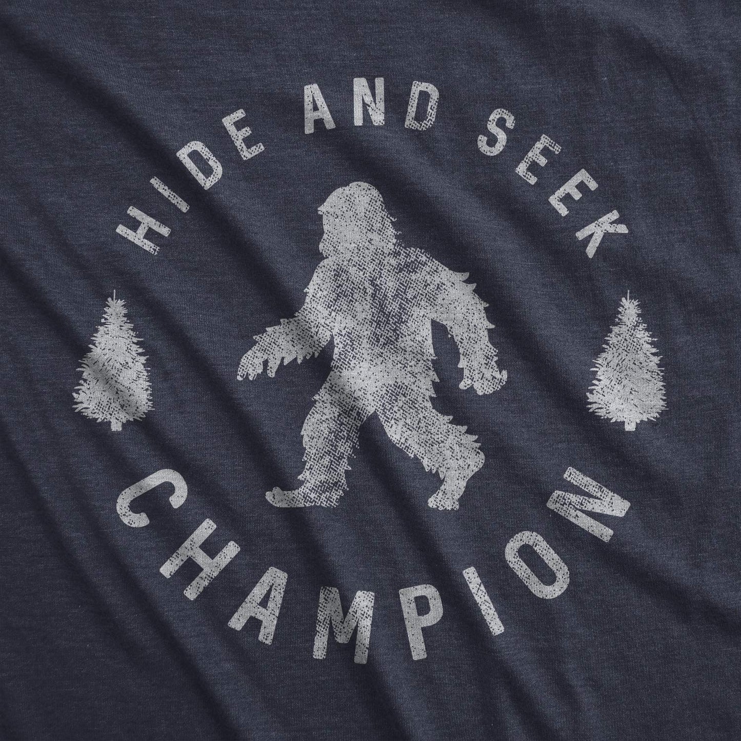 Crazy Dog Men T Shirt Hide and Seek Champion Funny Sasquatch Campfire Story Legend Shirt Bigfoot Tee Humor Witty Graphic Print Heather Navy M