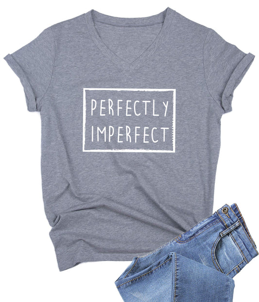 DANVOUY Womens Causal Short Sleeve V-Neck T-Shirt Graphic Tees Grey Small