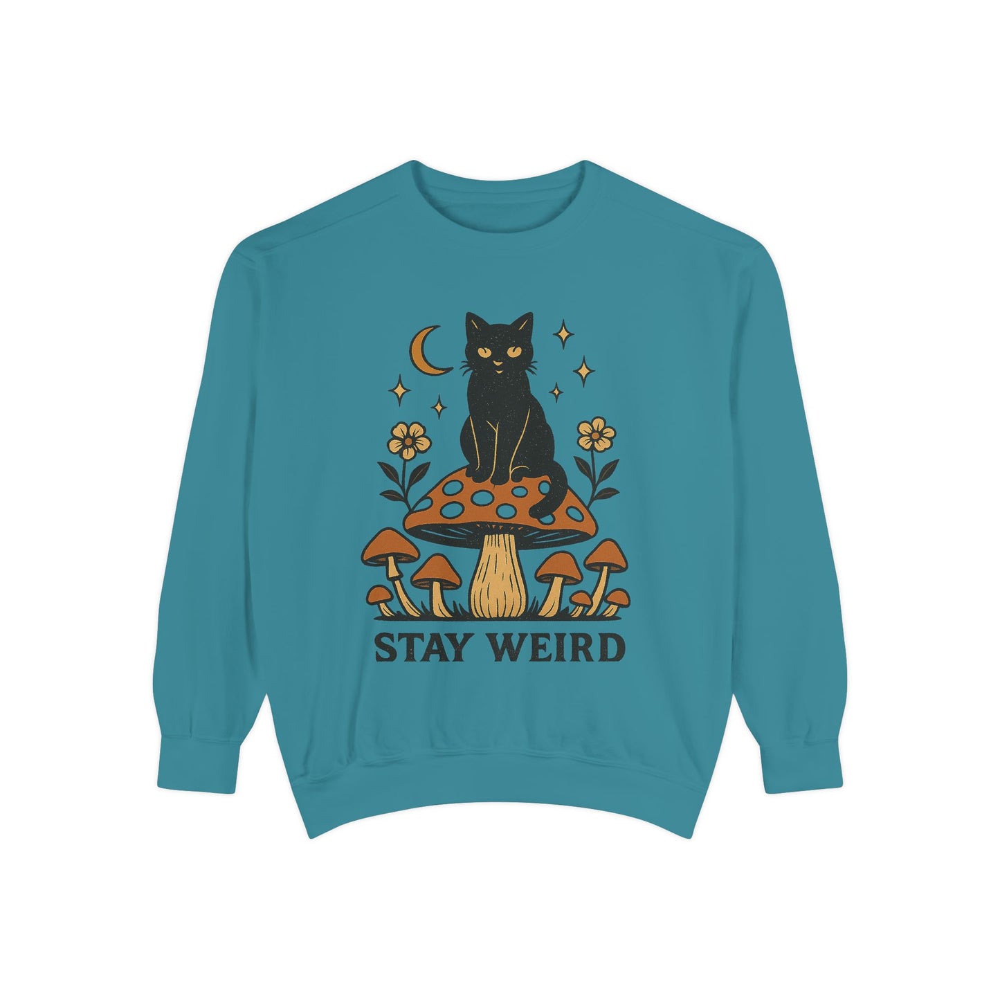 Stay Weird Cat Sweatshirt | Unisex Garment-Dyed Pullover | Boho Witchy Aesthetic | Cozy Casual Wear & Cat Lover Gift