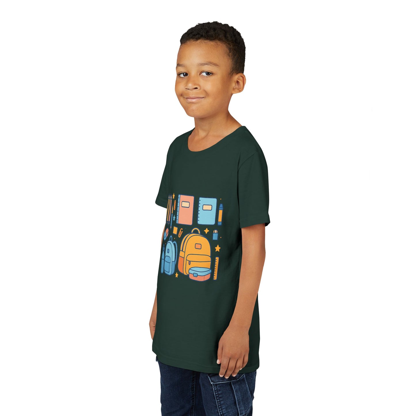Back to School Youth T-Shirt – Cute Kids Graphic Tee with School Supplies Design, Playful Short Sleeve Shirt, Perfect Gift for Students