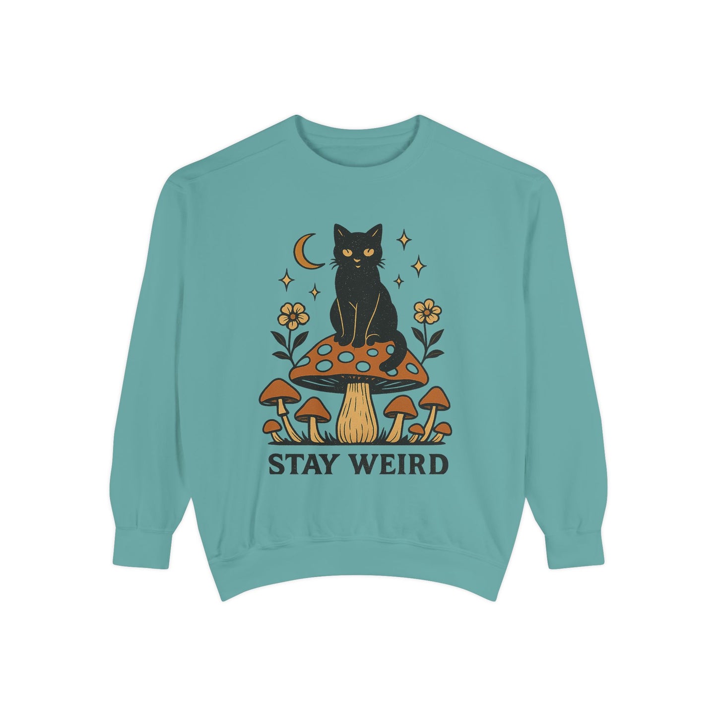 Stay Weird Cat Sweatshirt | Unisex Garment-Dyed Pullover | Boho Witchy Aesthetic | Cozy Casual Wear & Cat Lover Gift