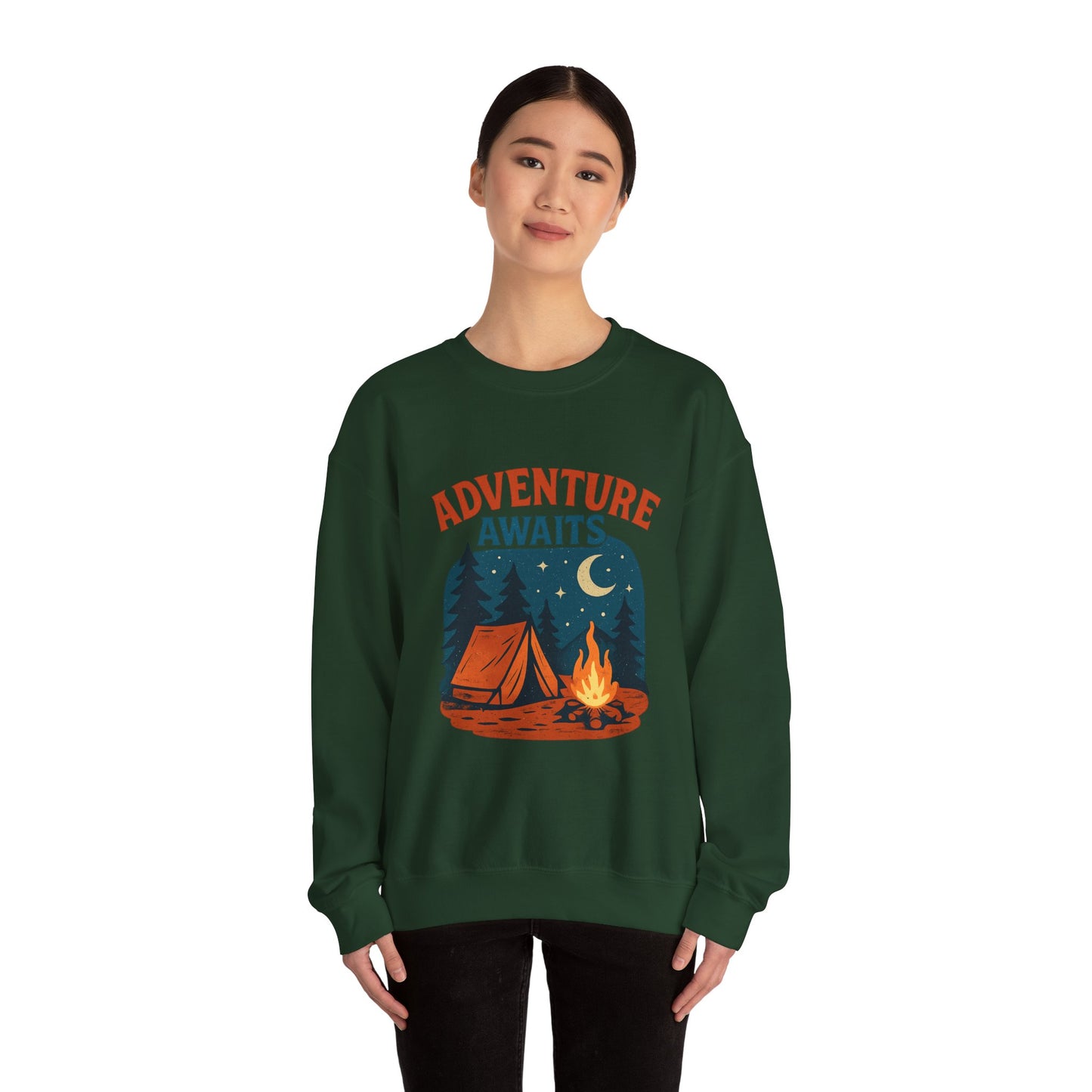 Adventure Awaits Sweatshirt, Cozy Camping Gear, Unisex Crewneck Pullover, Outdoor Adventure Apparel, Gift for Travelers